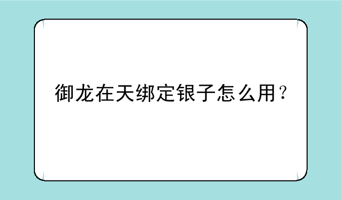 御龙在天绑定银子怎么用？