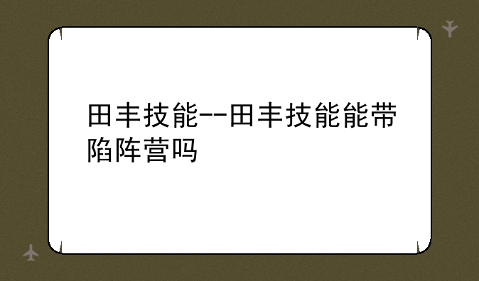 田丰技能--田丰技能能带陷阵营吗